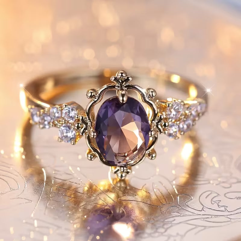 Gold Amethyst Princess Ring - Rose & Oliver