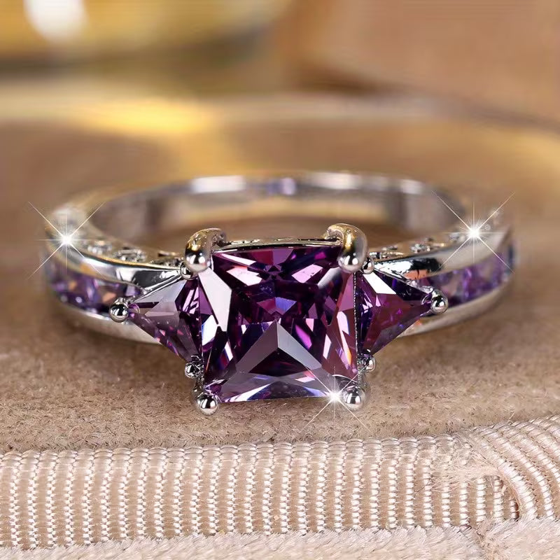 Silver Amethyst Geometric Ring - Rose & Oliver