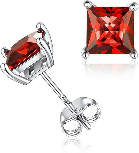 Minimalist Princess Cut Ruby Stud Earrings - Rose & Oliver