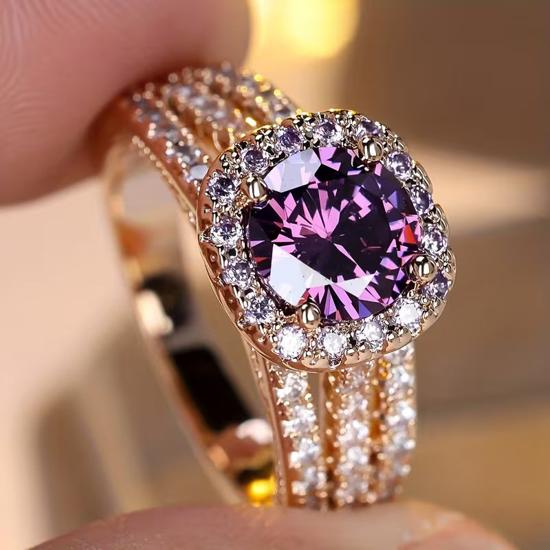 Gold Amethyst Halo Ring - Rose & Oliver