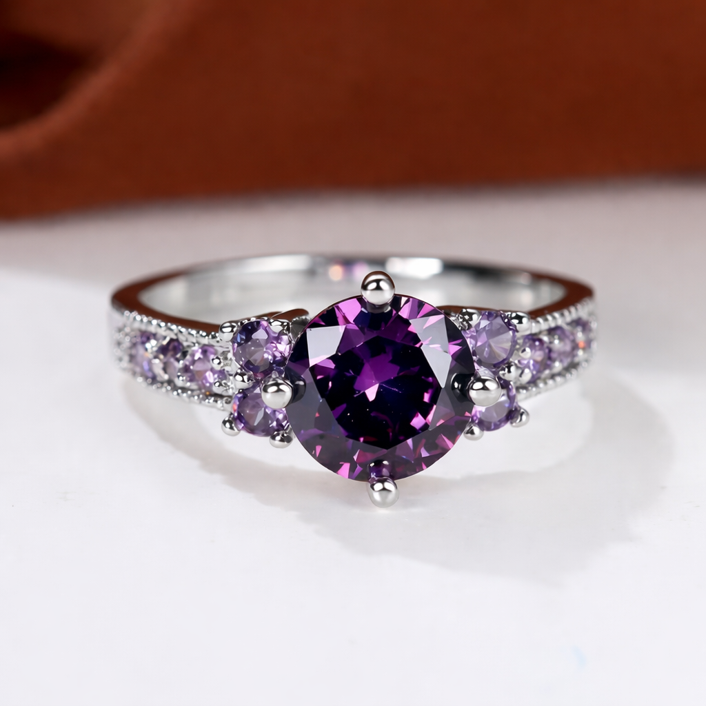 Silver Amethyst Side Stone Ring - Rose & Oliver