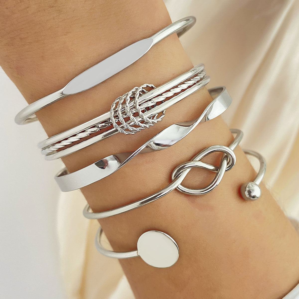 Knotted Elegance Bracelet Set (White Gold) - Rose & Oliver