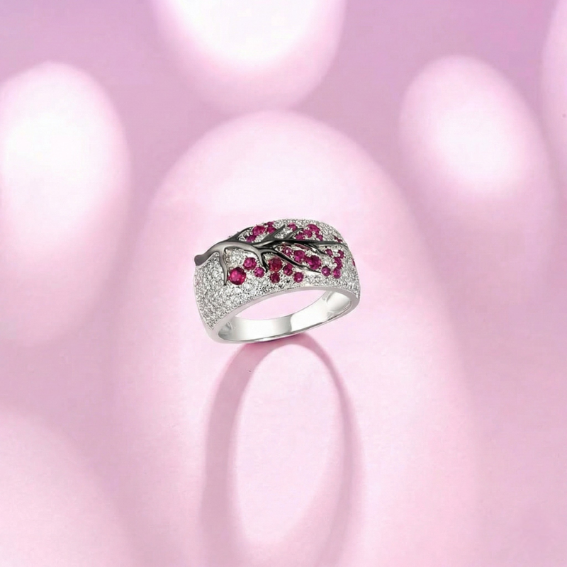 Ruby Blossom Tree Ring - Rose & Oliver