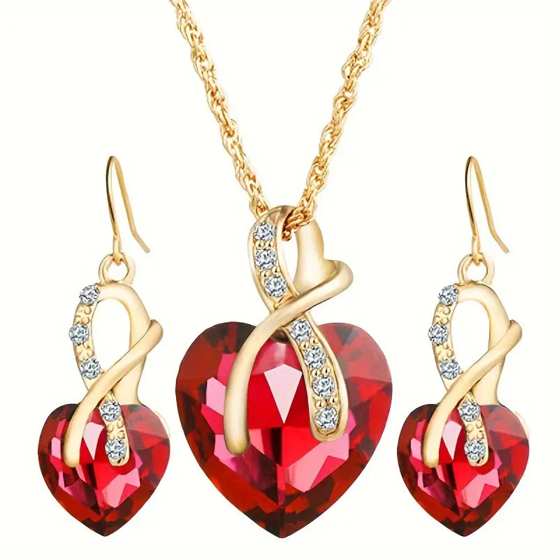 Gold Ruby Twisted Heart Jewelry Set - Rose & Oliver