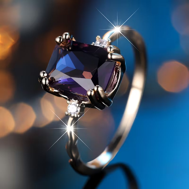 Silver Amethyst Emerald-Cut Ring - Rose & Oliver