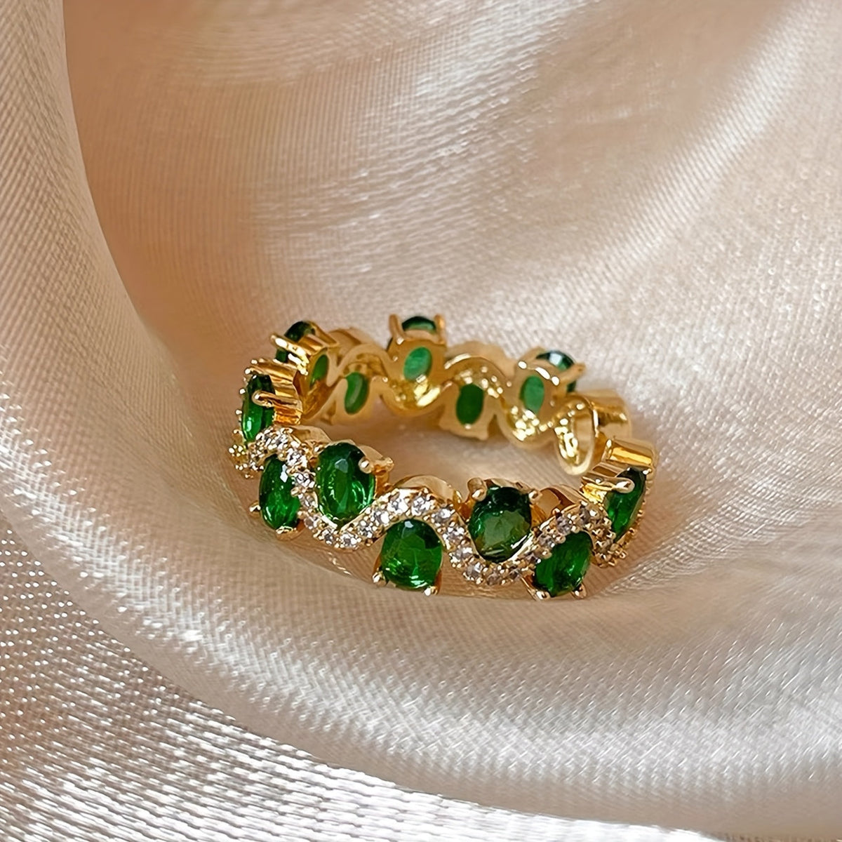 Calira Sparkling Emerald Open Ring - Rose & Oliver