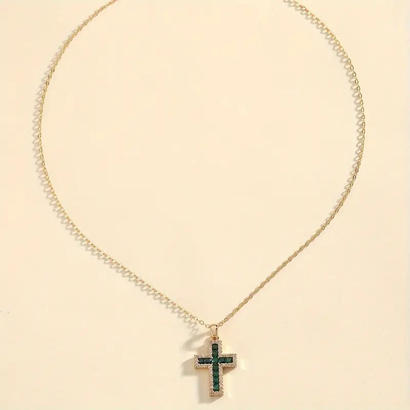 Alena Emerald Cross Pendant - Rose & Oliver