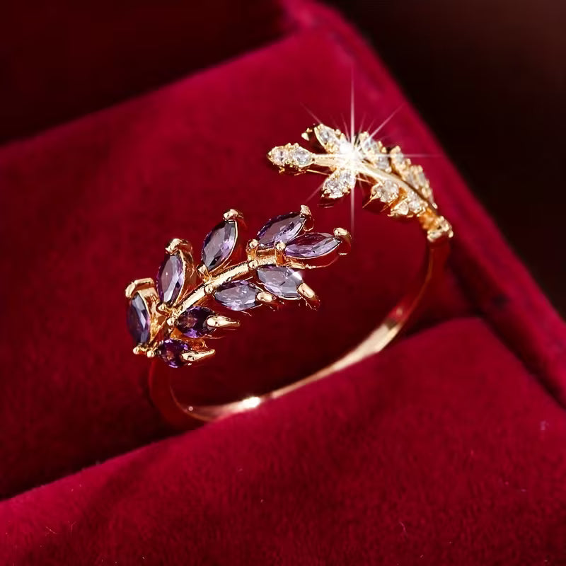 Gold Amethyst Leaf Ring - Rose & Oliver