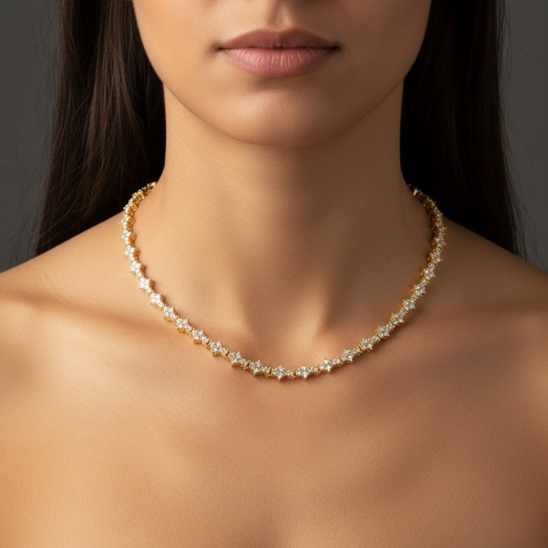 Classic Cluster Tennis Necklace (White Gold) - Rose & Oliver