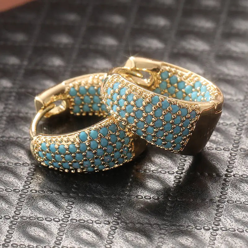Golden-Tone Turquoise Beaded Hoop Earrings - Rose & Oliver