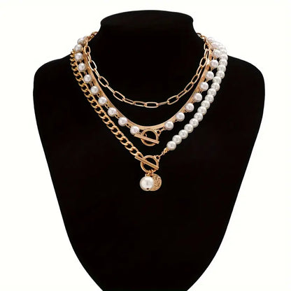 Vintage Pearl Gold Snake Chain Necklace Set - Rose & Oliver