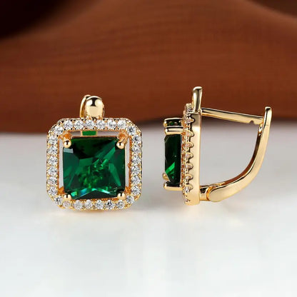 Golden Green Square Zirconia Earrings - Rose & Oliver