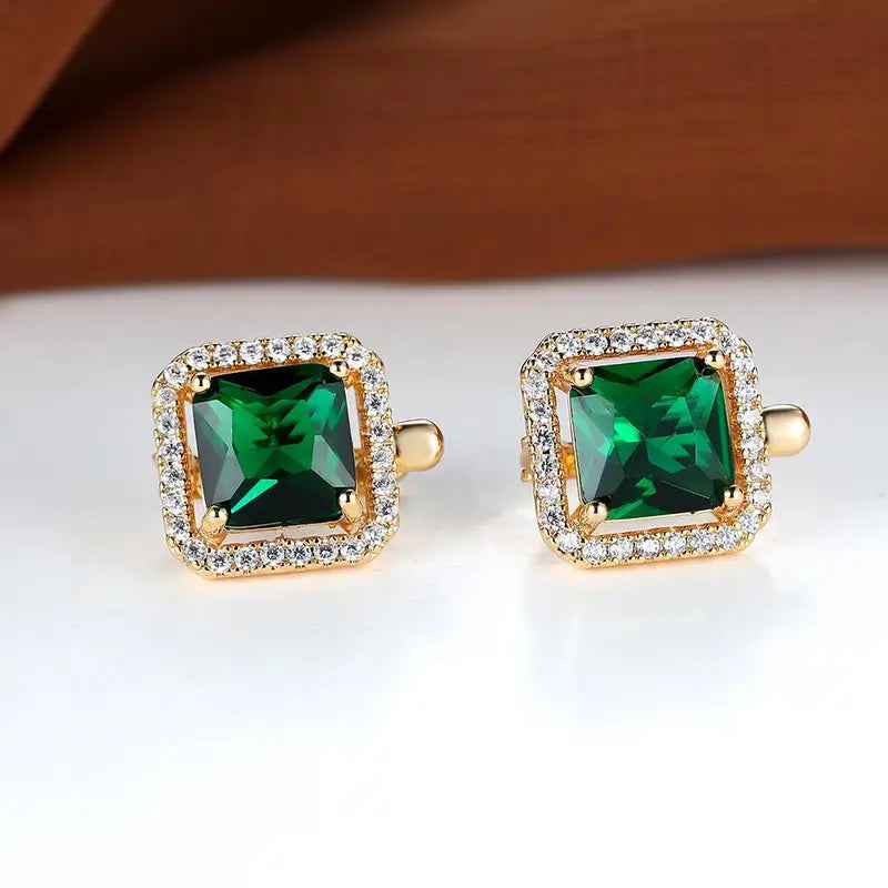 Golden Green Square Zirconia Earrings - Rose & Oliver