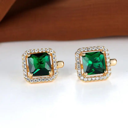 Golden Green Square Zirconia Earrings - Rose & Oliver