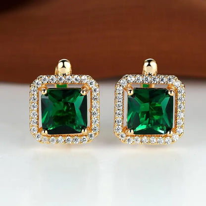 Golden Green Square Zirconia Earrings - Rose & Oliver