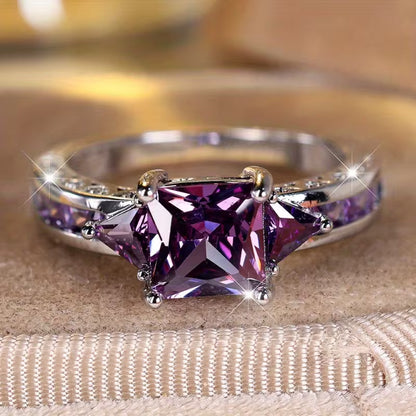 Silver Amethyst Geometric Ring - Rose & Oliver