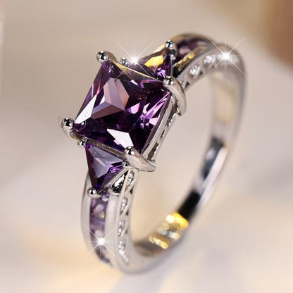 Silver Amethyst Geometric Ring - Rose & Oliver