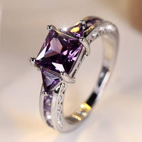 Silver Amethyst Geometric Ring - Rose & Oliver