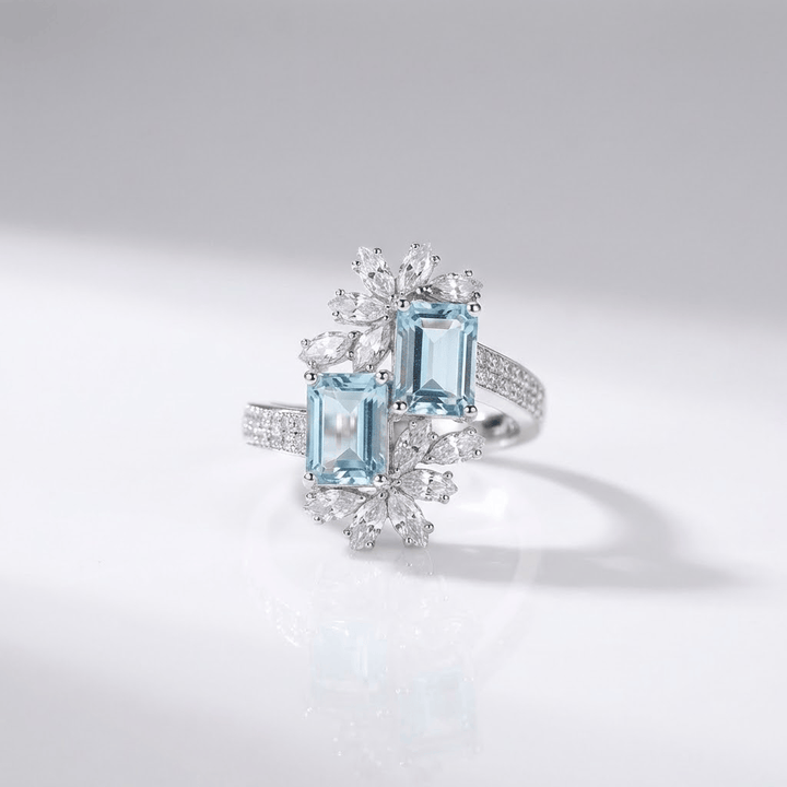Aquamarine Crystal Silver Ring - (Adjustable) by Rose & Oliver - product image 1