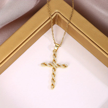 Crystal Twist Cross Necklace - Rose & Oliver