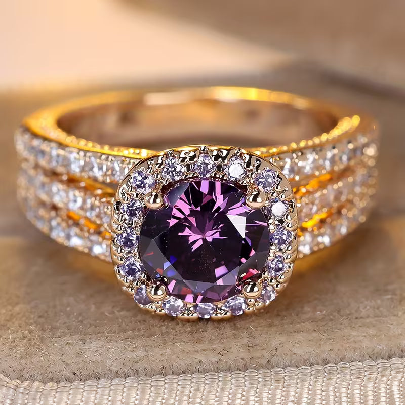 Gold Amethyst Halo Ring - Rose & Oliver