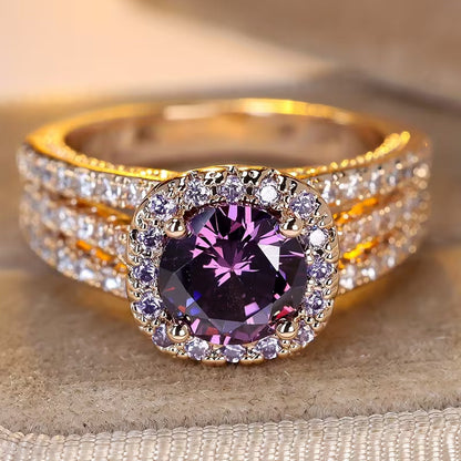 Gold Amethyst Halo Ring - Rose & Oliver