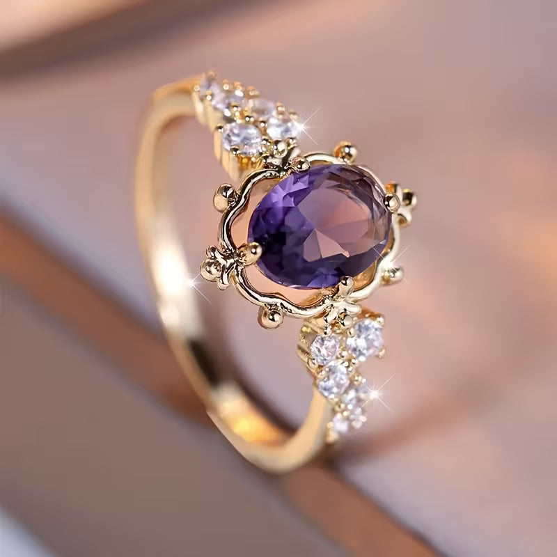 Gold Amethyst Princess Ring - Rose & Oliver