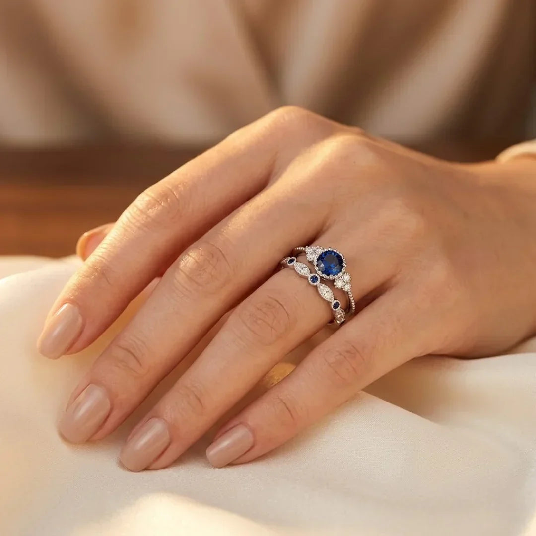 Silver Sapphire Halo Ring by Rose & Oliver - product image 2