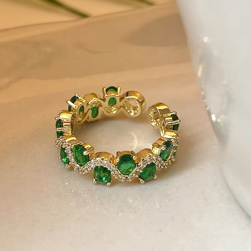 Calira Sparkling Emerald Open Ring - Rose & Oliver