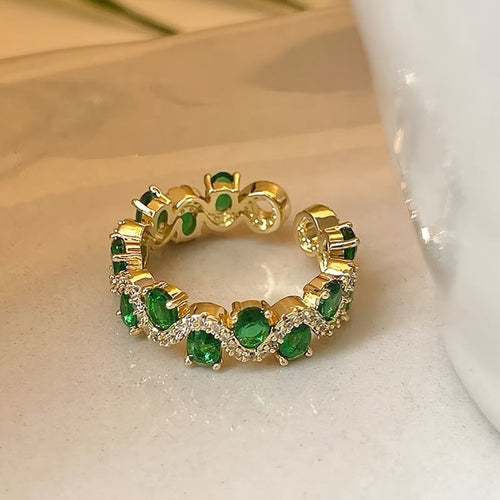Calira Sparkling Emerald Open Ring - Rose & Oliver