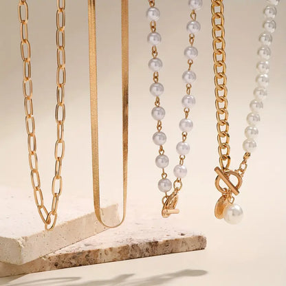 Vintage Pearl Gold Snake Chain Necklace Set - Rose & Oliver