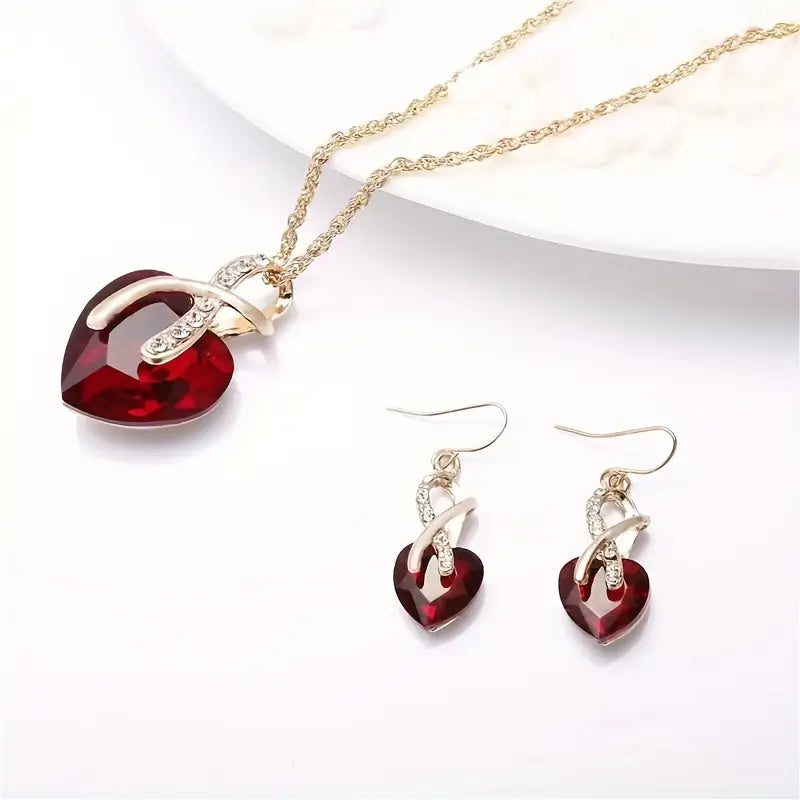 Gold Ruby Twisted Heart Jewelry Set - Rose & Oliver