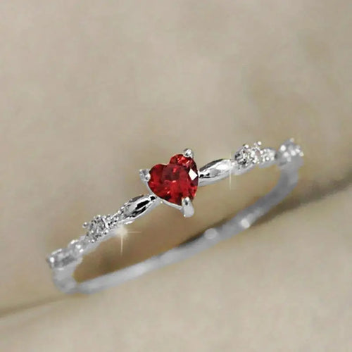 White Gold Ruby Heart Ring - Rose & Oliver