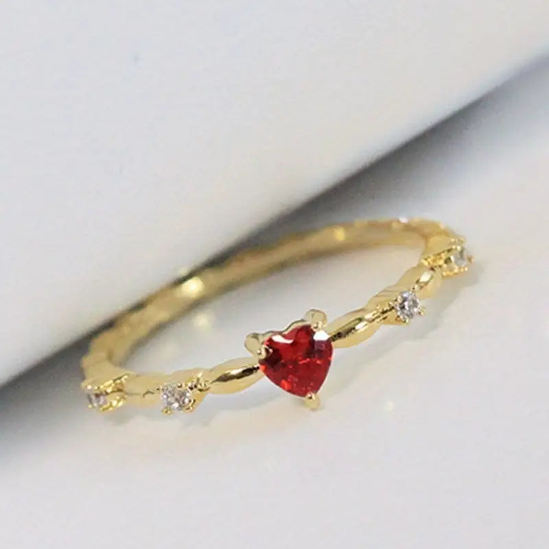 White Gold Ruby Heart Ring - Rose & Oliver
