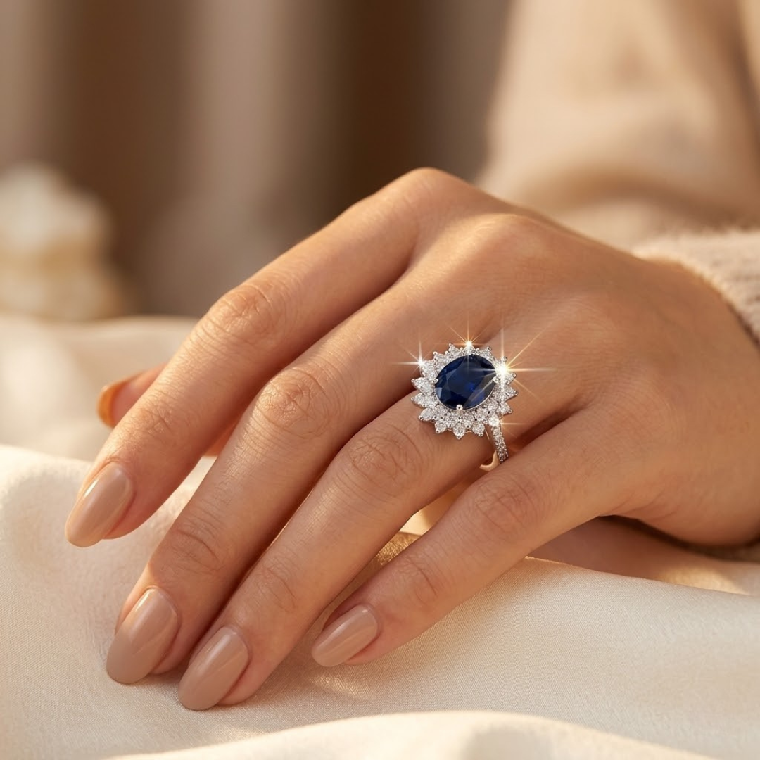 Gold Sapphire Halo Ring by Rose & Oliver - product image 4