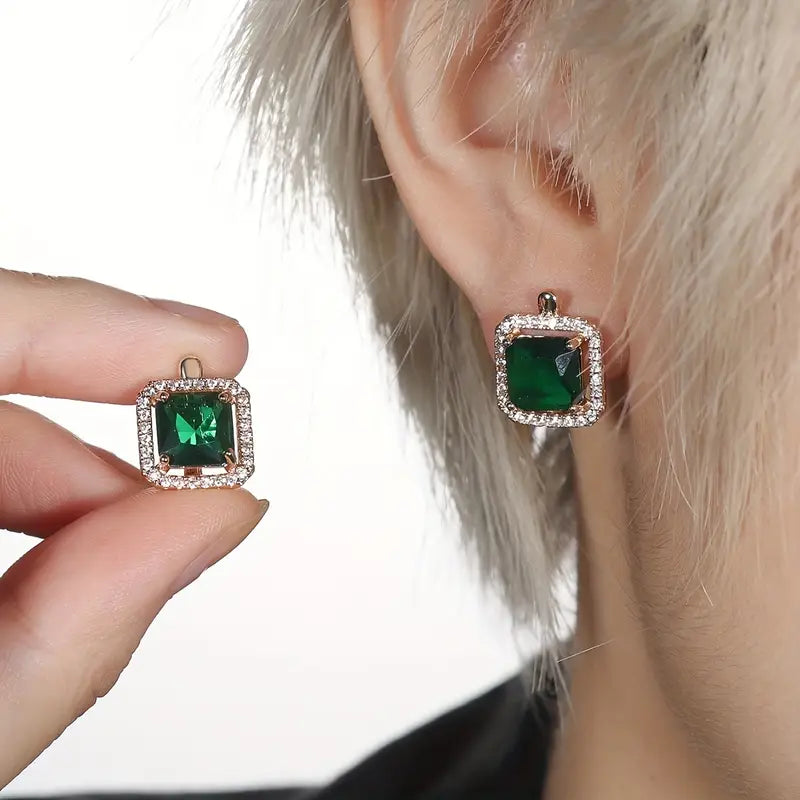 Golden Green Square Zirconia Earrings - Rose & Oliver