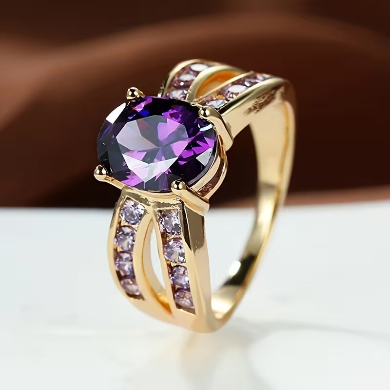 Gold Amethyst Split Band Ring - Rose & Oliver
