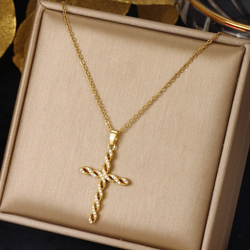 Crystal Twist Cross Necklace - Rose & Oliver