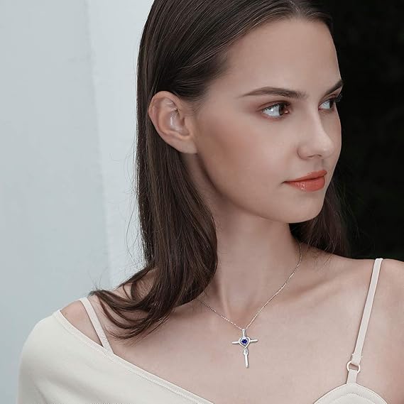 Sapphire Heart Cross Necklace - Rose & Oliver