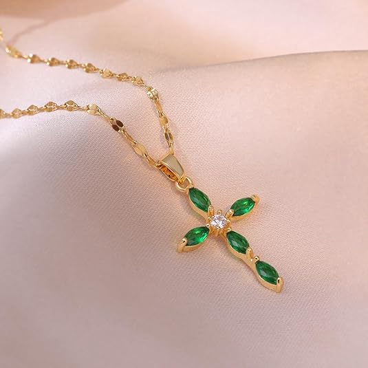 Emerald Cross Necklace - Rose & Oliver