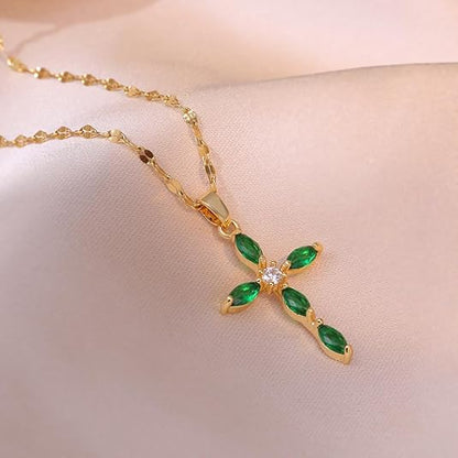 Emerald Cross Necklace - Rose & Oliver