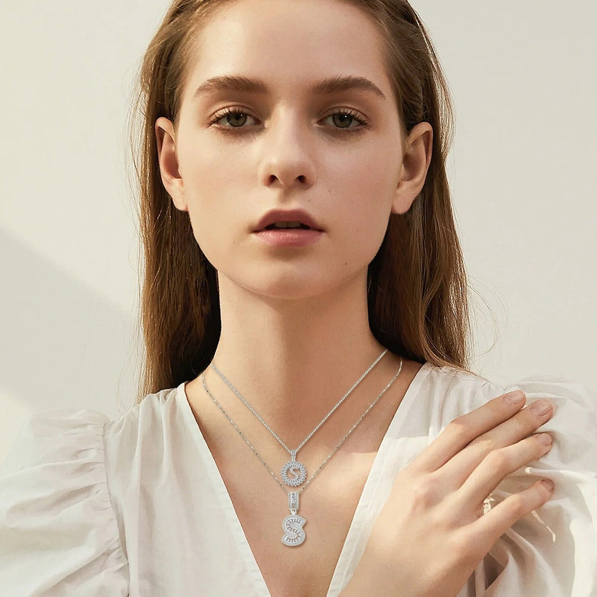 Moissanite Letter Initial Necklace (White Gold) - Rose & Oliver