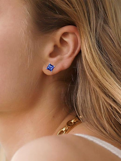 Minimalist Princess Cut Sapphire Stud Earrings - Rose & Oliver
