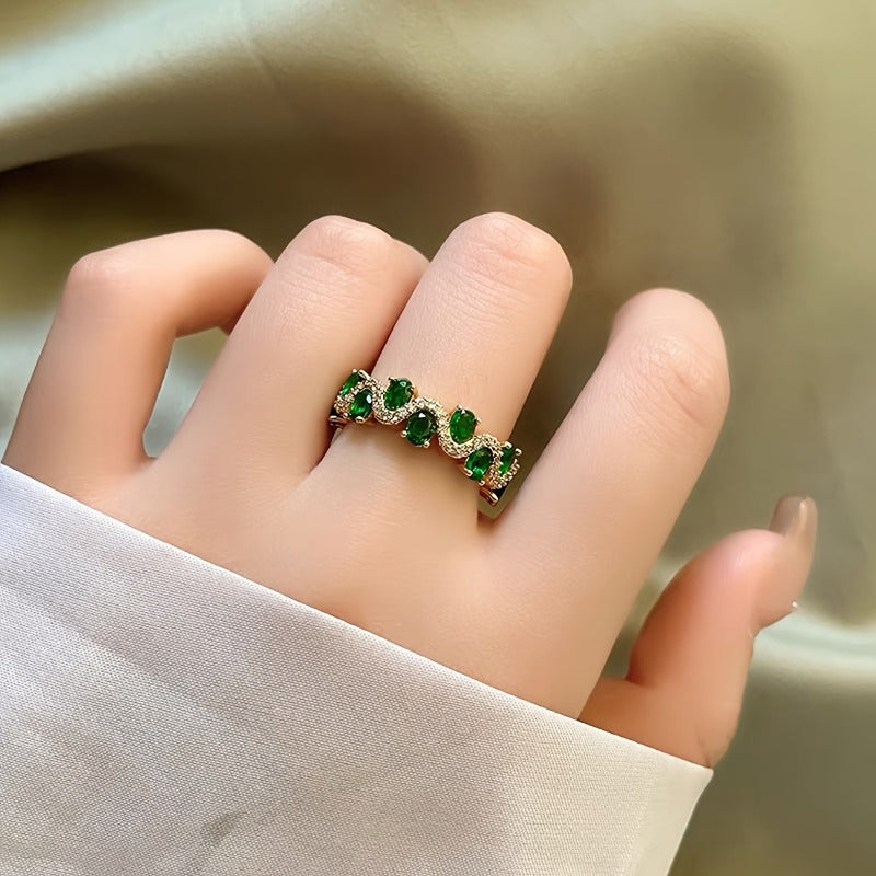 Calira Sparkling Emerald Open Ring - Rose & Oliver