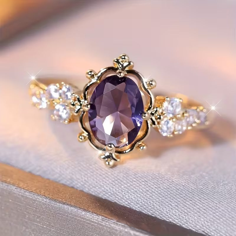 Gold Amethyst Princess Ring - Rose & Oliver