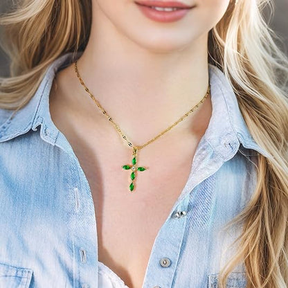 Emerald Cross Necklace - Rose & Oliver