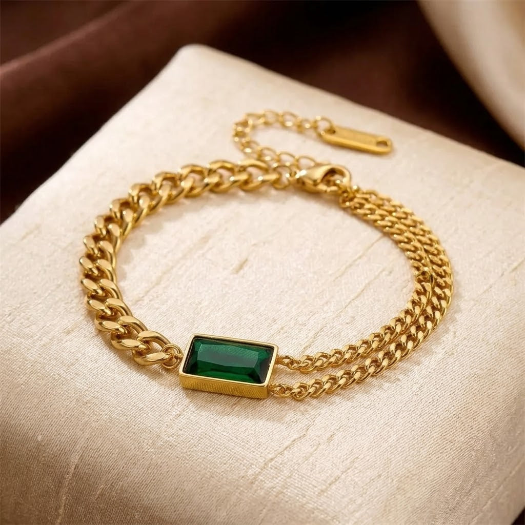 Gold Emerald Bar Chain Bracelet by Rose & Oliver - product image 1