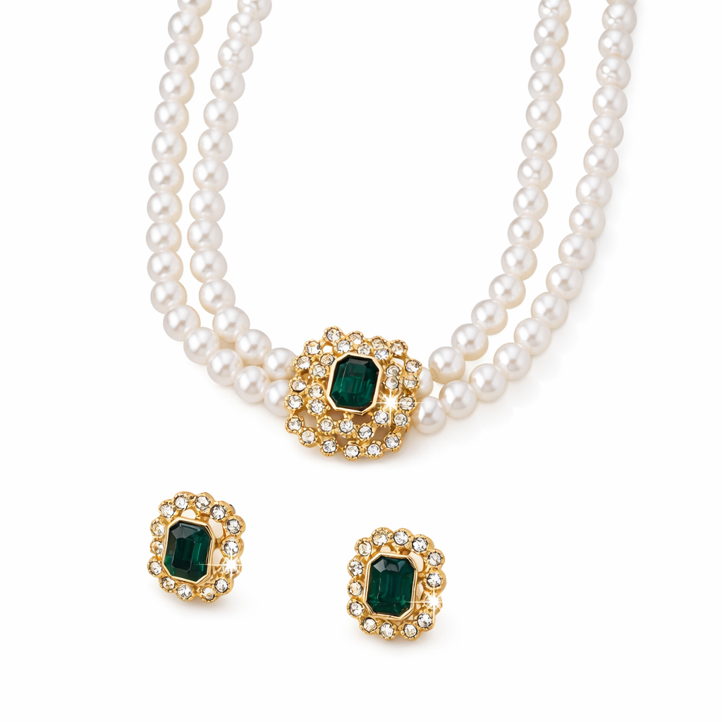 Elvira Pearl Emerald Necklace - Rose & Oliver