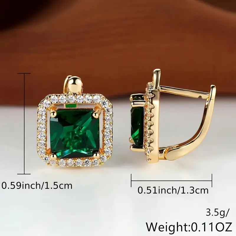 Golden Green Square Zirconia Earrings - Rose & Oliver