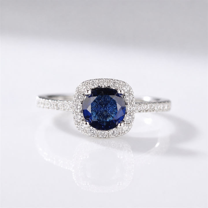 Blue Sapphire Cushion Halo Ring by Rose & Oliver - product image 1